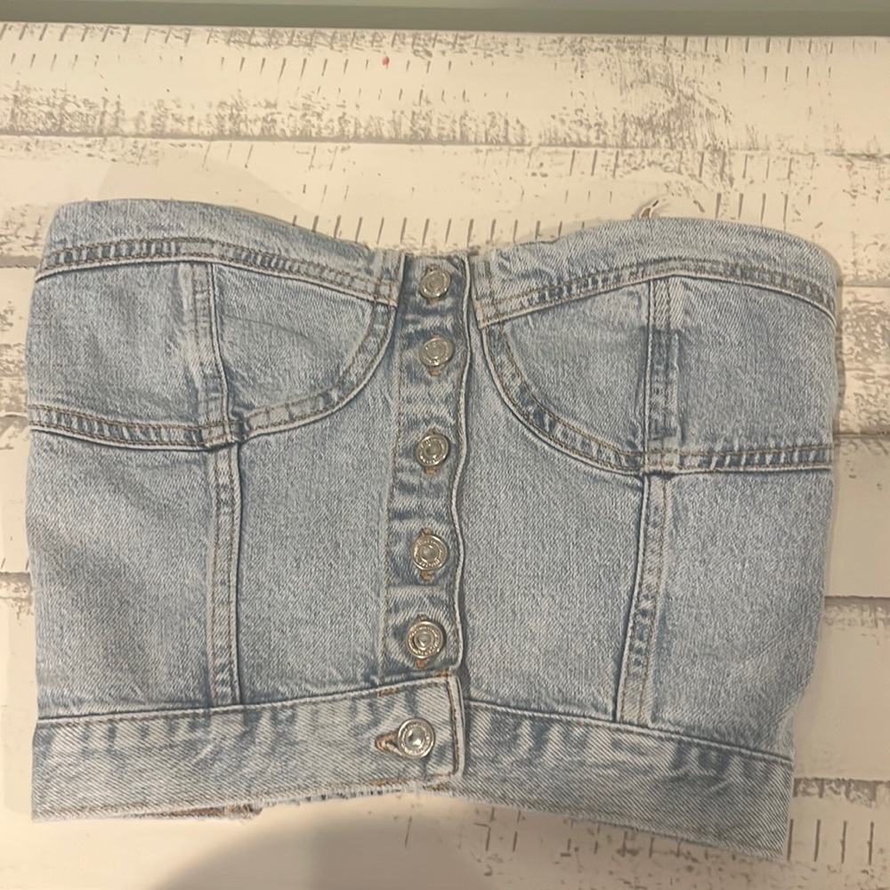 Zara strapless denim cropped shirt